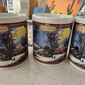 Currier & IVES Vintagr Painted Winter Scene Mug Set Of 4- Glass - Multicolor
